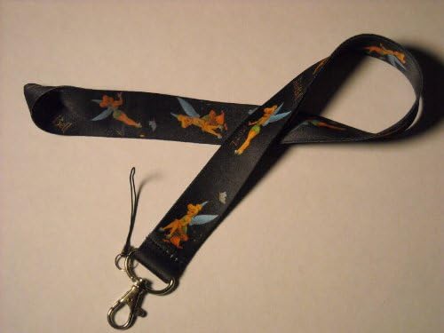 Tinkerbell BLACK Print Lanyard Key Chain Id Badge Holder