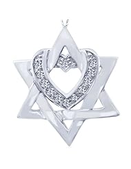 Diamond Star of David Heart Pendant Necklace 16" 14K White Gold (0.10cttw, SI Clarity, H Color)