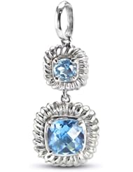 CleverEve Designer Series Rhodium Plated Rope Textured Sterling Silver Pendant w/ Double Cushion Genuine Natural Blue Topaz 3.09 ct. tw.