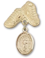 14K Gold Baby Badge with St. Matthias the Apostle Charm and Baby Boots Pin