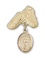 Gold Filled Baby Badge with St. Matthias the Apostle Charm and Baby Boots Pin
