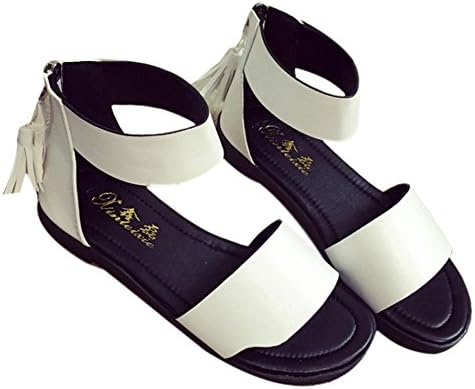 XRU Womens leopard open toe strap slingback with ankle strap casual flat PU sandals White