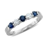 Natural Sapphire Diamond Wedding Ring in 14k White Gold 5 Stone Ring (G, SI1-SI2, 0.65 cttw) Certificate of Authenticity