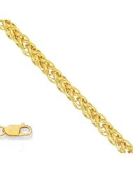 14k Real Yellow Gold 3.3 mm (1/8 Inch) Wheat Chain Bracelet 7.25" w/ Lobster Claw Clasp