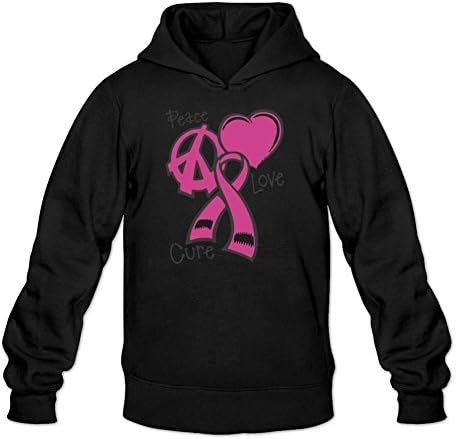 Demaster Men's Peace Love Cure Cancer Ribbon Awareness Sweatshirt Hoodie XL Black