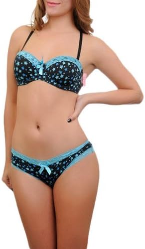 G2 Chic Women's Star Print Bra and Panty with Lace Details (2 Piece)
