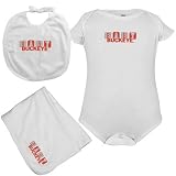 Ohio State Buckeyes Baby Buckeye White Creeper, Bib & Receiving Blanket