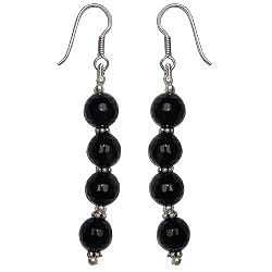 Onyx Earrings Sterling Silver Jewelry 2.25 inches (erg076)