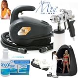 Complete Apollo Mini-Mist Deluxe Sunless Spray Tanning System with a Pint of 8.5% DHA Solution with Medium Bronzer, 4 Solution Variety Pack (1 Pint Total) Tanning Tent and Accessories