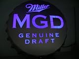 ORIGINAL MILLER BEER GENUINE DRAFT MGD KRONKORKEN EDELSTAHL SILBER GEBÜRSTET NEONLEUCHTE NEONREKLAME NEON BLUE BLAU RARITÄT RAR