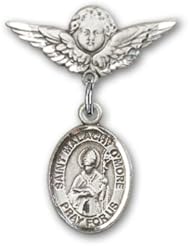 Sterling Silver Baby Badge with St. Malachy OMore Charm and Angel with Wings Badge Pin