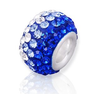 C9. Crystal Lrg-light Blue, Sterling Silver Core Swarovski Crystal Bead, Set with Over 90 Swarovski Crystals , Slide-on and Slide-off Crystal Silver Bead , 14mm X 7mm. 5mm Silver Core ,Compatible with Pandora, Trollbeads,chamilia and Biagi