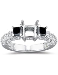 1.10 Cts White & AA Black Diamond Ring Setting in 14K White Gold