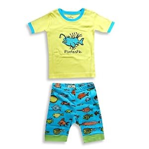 Hatley - Girls Short Sleeve Shortie Pajamas, Yellow, Turquoise