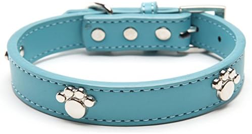 Leather Dog Collar with Paw Charm for Small Dogs 8-11 inches 30 cm