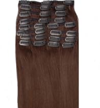 Clip in hair extension for full head 20", 100% human hair medium dark brown