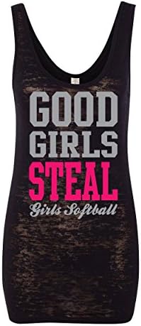 Good Girls Steal Girls Softball Burnout Tank (Small, Black)