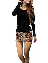 Cotton/Polyester Scoop Neck Leopard Print Long Sleeves  Dress