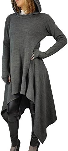 YUTRENDS Women's Asymmetrical Long Raglan Sleeve Hoodie Dress with Kangaroo Pockets