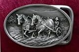 Draft Horse Plowing Buckle - Solid Pewter
