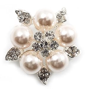 Atemberaubende Hochzeits-Brosche mit Strass und Perlen (Schneeweiß & Silber)