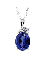 3.37 Ct Oval Blue Created Sapphire Blue Sapphire 14K White Gold Pendant 18"