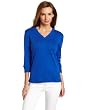 Jones New York Womens V-Neck Tee With Ribbed Trim