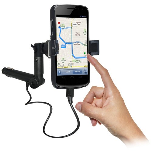 Amzer AMZ93406 Lighter Socket Phone Car Mount with Charging and Case System for Samsung GALAXY Nexus SCH-I515 and Google GALAXY Nexus - Retail Packaging - Black
