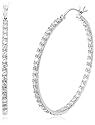 Platinum Overlay Sterling Silver Cubic Zirconia "Inside Out" Hoop Earrings