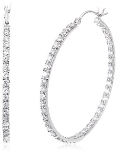 Platinum Overlay Sterling Silver Cubic Zirconia Inside Out Hoop Earrings
