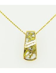Gold Quartz and Sollid 14 Karat Gold Inlay and Diamond Pendant with 18" Solid 14 Karat Gold Rope Chain -Mined in California