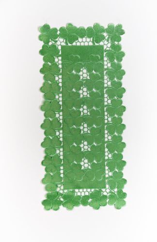 ALL OVER CLOVER 34" EMBROIDERED TABLE RUNNER - HAND CUT WORK- SPRING- ST. PATRICKS DAY GIFT - DINING ROOM- HOME DECOR- CENTERPIECE