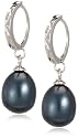 BoBijou "Aristocrat Noir" black pearl sterling silver hoop earring drop