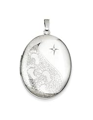 Sterling Silver & Diamond W/ Footprints 34mm Oval Locket