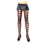 Leg Avenueレッグ アベニュー SHEER PANTY HOSE WITH OPAQUE WOVEN CRISS CROSS 7272 BLACK CRISS