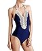 Mitang Women's One Piece Floral Lace Halter Monokini Blue
