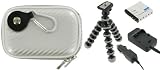 4n1 Hard Shell Case (Candy Silver) / LI-40B LI-42B AC DC Charger / Battery / Tripod for Olympus Stylus 740 Digital Camera Silver