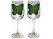 ArtisanStreet's Butterfly Design Wine Glasses. Set Of Four Goblets. Feature Green & Pink Hand Painted Butterflies. One Of A Kind & Signed By Artisan.