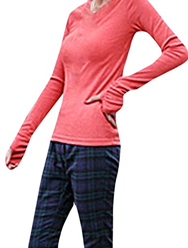 Allegra K Women Thumbhole Cuffs Round Neck T Shirts Slim Fit Fall Tops
