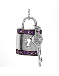 18" Sterling Silver Key Lock Pendant Necklace With Diamond Accent and Amethyst