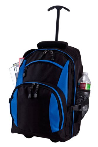 Single Handle Rolling College Laptop Computer Backpack (Blue)