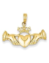 14k Yellow Gold Solid Polished Flat-Backed Claddagh Pendant. Metal Wt- 1.19g