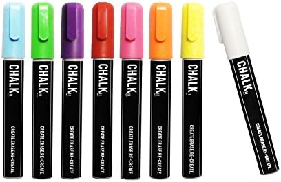 MULTI PURPOSE 8 PACK DUAL TIP LIQUID CHALK MARKER PENS -Vibrant Reversible Tip Dry Erase Markers, Non Toxic, Safe for Kids - Used on Chalkboard Signs, Blackboards, Glass, Windows...