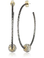 Fern Freeman Textured Rhodium with Pave Diamond Ball and 18K Gold Silver Hoop Earrings