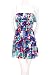 Sapa Large Red Roses Print on White Background Strapless Tiered Elastic Smocking Waist Dress Blue