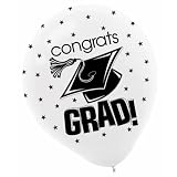 Congrats Grad White with Stars Graduation Latex Balloons (20) Party Supplies