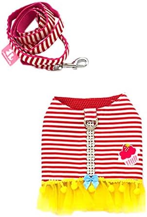 Pandada Puppy Pet Dog Stripe Skirt Velcro Adjustable Harness Clothes Pink&Red Small