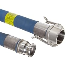 Goodyear EP Hi-Per Blue FEP Chemical Hose Assembly, Stainless Steel 316 Cam And Groove Couplings, 200 PSI Max Pressure