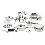 New Longevity 32pc 9-Ply Surgical Stainless Steel Cookware Set With Salesmens Case Suction Knob