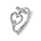Sterling Silver Diamond Accent Purity Heart & Cross Ring - Size 7